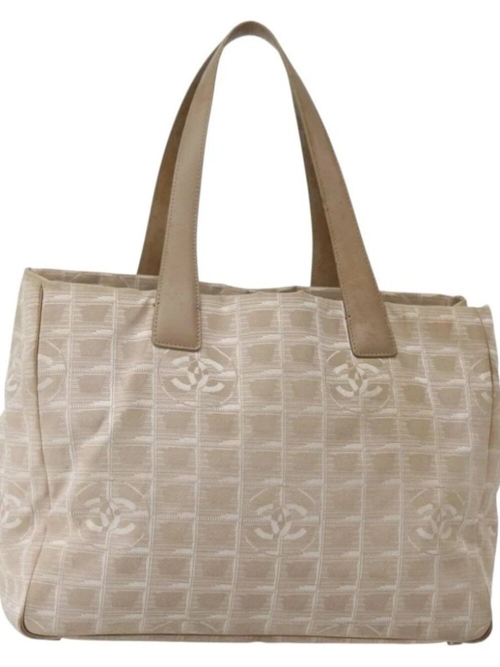 CHANEL New Travel Line Tote Bag Beige Gold CC Auth 143977